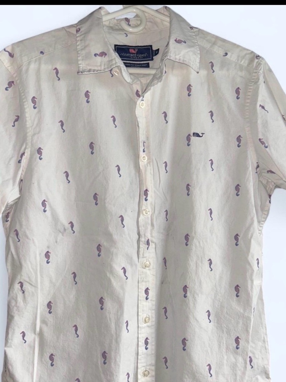 Vineyard Vines Short-Sleeve Button-Down with Purple Seahorse Print - Picture 2 of 4